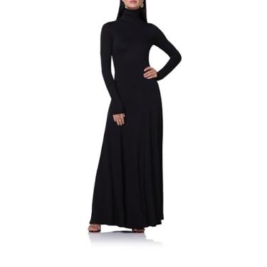 Imagem de AFRM Vestido longo feminino Regina de manga comprida com gola rolê, Noir, PP