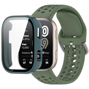 Imagem de QHBAMD Pulseira de relógio de silicone compatível com Amazfit Bip 6 A2435, pulseira esportiva à prova d'água com capa de policarbonato ajustável, respirável