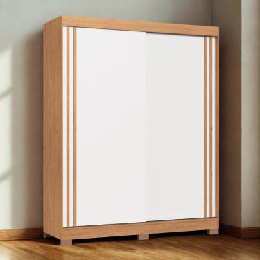 Imagem de Guarda Roupa Solteiro Flex Ripado 2 Portas de Correr Rudá Móveis Castro - Cedro/Branco Line/Duna