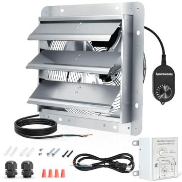 Imagem de Aibabcue Exaustor de obturador com termostato e controle de velocidade, 760 CFM, 1600 RPM, ventilador de ventilação de sótão de montagem na parede de 17,8 cm para galinheiros, estufa, empena, celeiro