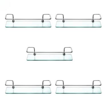 Imagem de Prateleira de Vidro para Banheiro, 10x30cm, 6mm de Espessura, Suporte em Alumínio Polido, 5 Unidades