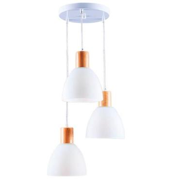 Imagem de Luminária de Teto Pendente Lenna Vidro Com Detalhe Madeira 3 Lâmpada E