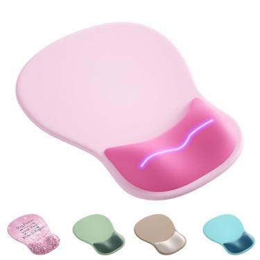 Imagem de Mouse pad ergonômico com descanso de pulso, bonito suporte de pulso de gel para mousepad - pequeno mini portátil para viagem, mouse pads para mesa, computador, escritório e decoração de casa (rosa e