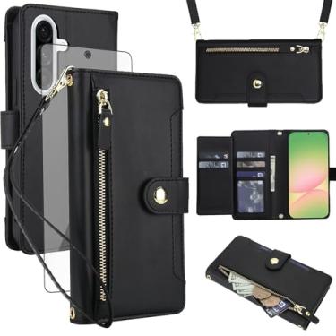 Imagem de Asuwish Capa de celular para Samsung Galaxy A36 5G carteira com zíper, com protetor de tela de vidro temperado e alça de pulso transversal, porta-cartão de crédito flip A 36 36A LTE SM-A366U mulheres
