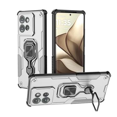 Imagem de SORAKA Capa para Motorola Edge 50 com suporte de metal rotativo de 360 graus, peça magnética de ferro para suporte magnético de telefone para carro, cinza