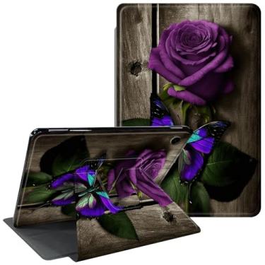 Imagem de CGFGHHUY Capa para Galaxy Tab A9 Plus, suporte giratório de 360 graus, capa protetora inteligente com ativação automática para Samsung Galaxy Tab A9 Plus 11 polegadas 2023 - rosa roxa e borboletas