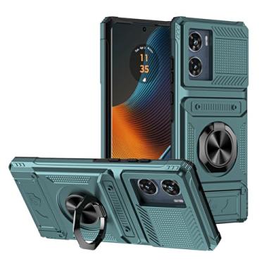 Imagem de SORAKA Capa para Motorola Edge 50 Fusion 5G com suporte de anel para cartão de metal compatível com suporte magnético para celular para carro capa de proteção contra choque e queda verde