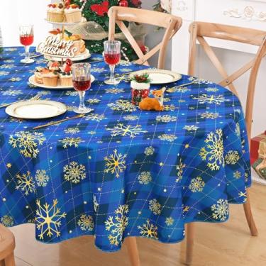 Imagem de Likiyol Toalha de mesa de Natal 152 × 213 cm dourada floco de neve oval toalha de mesa xadrez buffalo, toalha de mesa de Natal à prova d'água, capa de mesa de Natal para festa, piquenique, decoração