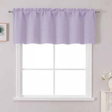 Imagem de Chyhomenyc Saia lilás para janela, pequena cortina de cozinha roxa clara para quarto/sala de estar, bolso para varão privacidade janela curta tratamento sanefa painel de beliche RV, 60Wx18L
