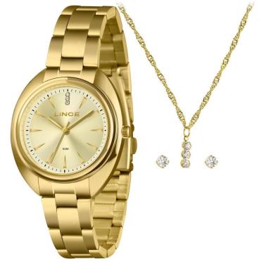 Imagem de Kit Relógio Feminino Lince Dourado LRGM049L36 K0H4C1KX