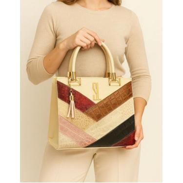 Imagem de Bolsa Castelo Croco Faixas Feminina Forrada Sintético Grande - Santa L