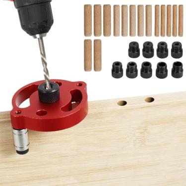 Imagem de Gabarito de cavilha autocentralizante, localizador de guia de broca de cavilha 2/3/4/5/6/7/8/9/10 mm Guia de perfuração manual para furos retos, painel de madeira, perfurador central, ferramenta de