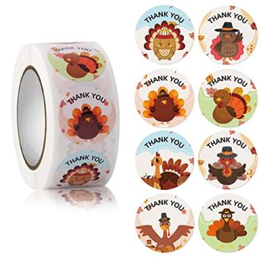 Imagem de 500 peças de rolo de adesivos de ação de graças, 2,5 cm 8 designs adesivo tema de peru de feliz ação de graças para lembrancinhas de festa suprimentos selos de envelope cartão de presente decoração de caixa de presente