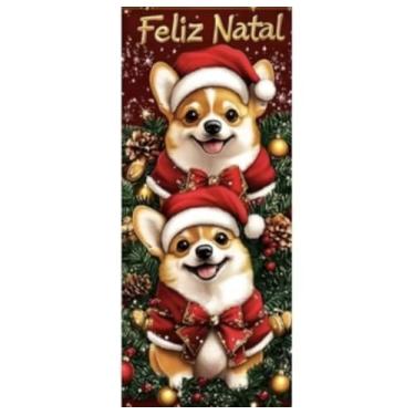 Imagem de Capa De Porta NATAL PET Retangular Painel Veste Porta Em Tecido Sublimado 2,10 X 0,85 Cms (1, 90 Cms X 2,10 Cms)