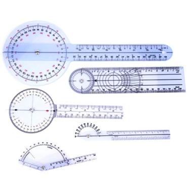 Imagem de Conjunto de Goniômetros Médicos, 5 Peças, 15/20/25 Cm de Réguas de ângulo de Transferidor, Rotação de 360 ​​graus, Plástico Transparente (Conjunto 1)