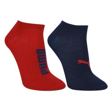 Imagem de Kit Meia Sapatilha Puma C/ 2 Pares Masculina, Marinho, Vermelho, 39/43
