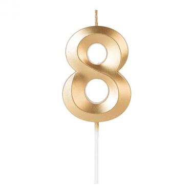 Imagem de Vela Design Dourada Número 8 - Silverfestas - SILVER PLASTIC