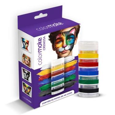 Imagem de Cartela Kit Tinta Facial Cremosa Maquiagem Artística 6 Cores ColorMake