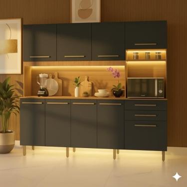Imagem de Cozinha Completa Compacta Armário e Balcão Ibiza Plus 2,13m (L) 8 Portas 2 Gavetas