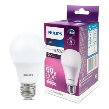 Imagem de Lâmpada Led Bulbo A60 Bivolt 9 Watts 4000k 806lm - 929002037912 - Philips