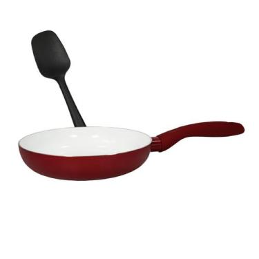 Imagem de Panela Vermelho Carmim Frigideira Indução Antiaderente Cooktop + Espát