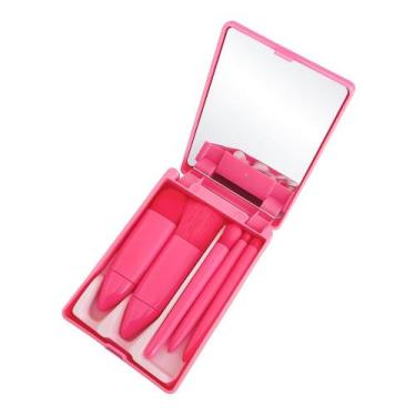 Imagem de Conjunto Estojo Kit Pincel De Maquiagem Com Espelho 5 Peças - Bella