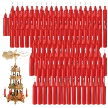 Imagem de Nuanchu 200 minivelas vermelhas de Natal a granel 1,5 x 7,5 cm de pirâmide de Natal, carrossel, sem cheiro, sem fumaça, sem gotejamento, para rituais, feitiços, oração, meditação, Natal, festa de