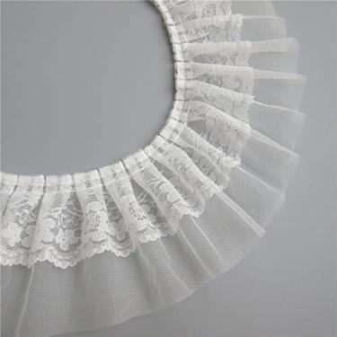 Imagem de 3 jardas, 2 camadas, plissado, organza, borda, entrelaçado, malha, chiffon, renda, fita, 10 cm de largura, estilo vintage, enfeites, tecido, aplicação, costura, artesanato, casamento, vestido de noiva decoração (branco)