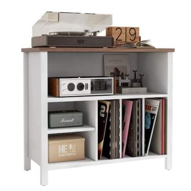 Imagem de Suporte para toca-discos, armazenamento em vinil de meados do século, 