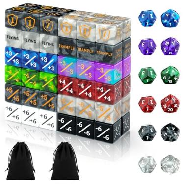 Imagem de 84-Piece MTG Dice Set with Life Counters, Keyword Ability Tokens, Shield & Spindown – 12 Colors for Magic: The Gathering, TCG, Card Game Accessories