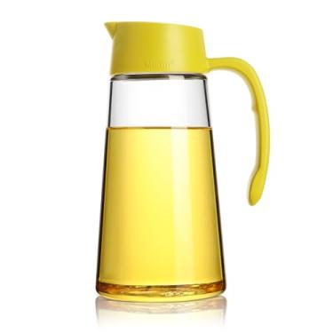 Imagem de Mistifi Garrafa dispensadora de óleo e vinagre – Galheteiro de vidro de 600 ml com tampa automática e bico sem gotejamento para cozinhar, salada, molho de soja (amarelo)