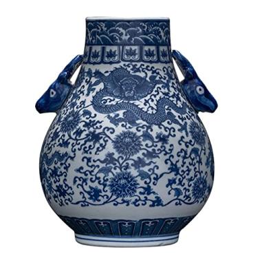 Imagem de Vaso de flor vaso de cerâmica novo chinês retrô azul e branco vasos de arranjo de flores de porcelana 29 cm grande pintado à mão vaso de flores decorativo de grés