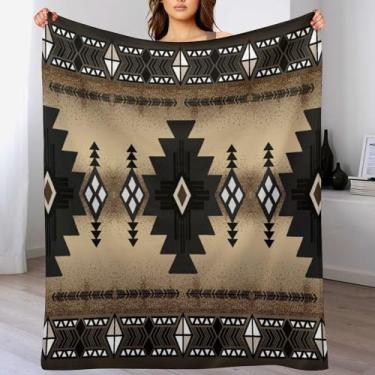 Imagem de Cobertor asteca, cobertor boho nativo tribal americano, cobertor macio de flanela vintage geométrica do sudoeste para sofá, cadeira, cama, decoração de viagem ao ar livre, 76 cm x 101 cm