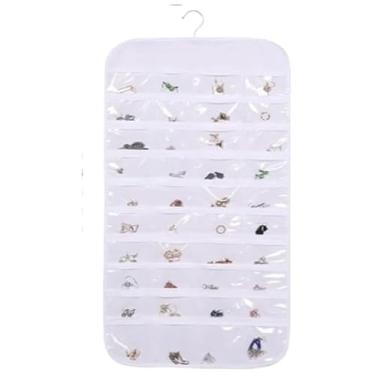 Imagem de 80 Bolsos Organizador De Bijuterias Grande Dupla Face Pendurado Armazenamento Anel Colares Bracelete Brincos Bolsa(Branco,3 un)