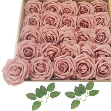 Imagem de cosybeau Flores artificiais rosas falsas, planta falsa com hastes para buquês de casamento, decoração de mesa de festa (25, marrom)