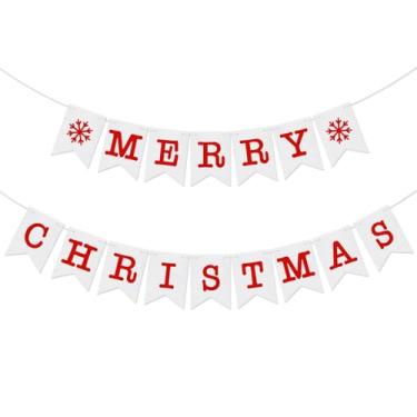 Imagem de Decorações de faixa de Feliz Natal, placa de Feliz Natal com decorações de floco de neve, guirlanda de natal vermelha branca pré-montada, decoração suspensa para lareira, manto, interior, casa de