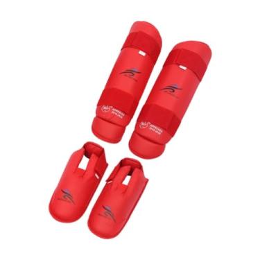 Imagem de kowaku Muay Thai Kickboxing Caneleiras Caneleiras Protetoras de Peito Equipamento de Boxe Proteção Confortável para Caneleiras Protetores de Pernas e Pés, Vermelho