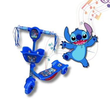Imagem de Patinete Infantil Stitch Azul 03 Roda C/ Cesta Musica e Luz - ELITE