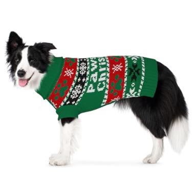 Imagem de Pawfun Suéter aconchegante com gola rolê para cães – Suéter de Natal para cães, malha macia e quente para meninos e meninas, roupa de clima frio para filhotes pequenos, médios e grandes, pata verde GG