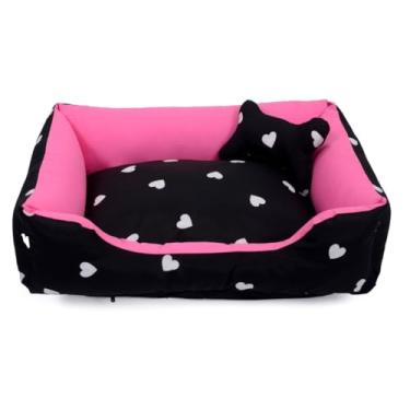 Imagem de Cama para Pet em Formato de Ninho - Conforto Seguro, Fundo Impermeável e Design Aconchegante para Cachorros e Gatos (Coração Preto Pink)