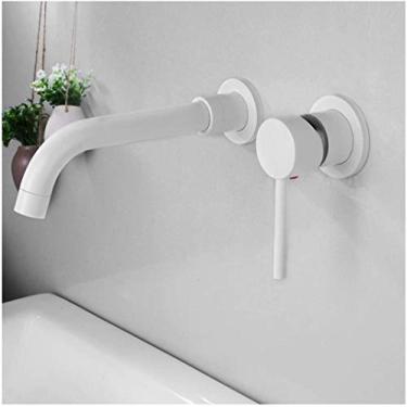 Imagem de RAUGAJ Torneiras misturadoras de pia de banheiro de banheiras torneira misturadora branca esconder torneiras embutidas torneira de parede vintage torneira de água quente e fria válvula de mistura