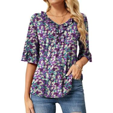 Imagem de Blusa túnica Ivicoer Summer feminina com estampa floral roxa