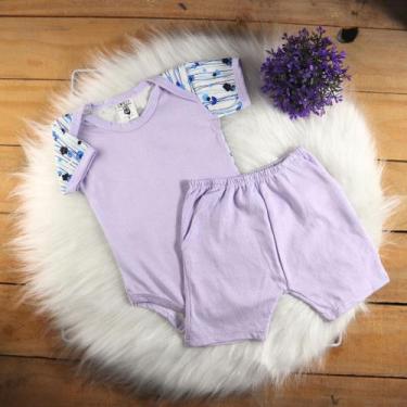 Imagem de Kit 2 Peças Conforto Body Curto e Shorts Bebê c Bolso 100 Algodão - BA