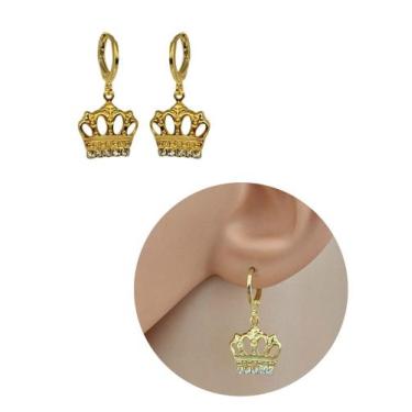 Imagem de Brinco Argolinha Coroa da Princesa Folheado Ouro 18k Antialérgico - MI