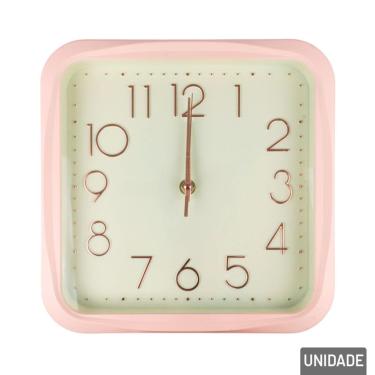 Imagem de Relógio Analógico de Parede 25cm Quadrado Rosa - Tudo em Caixa
