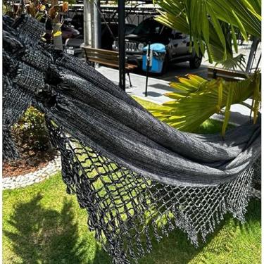 Imagem de Rede de Descanso 100% Algodão - Suporta até 180kg - Casal, Varanda e Jardim - 2,6x1,5m(Preta com cru)