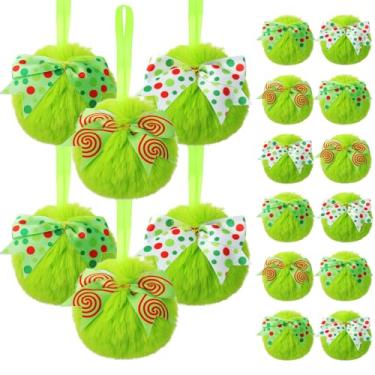 Imagem de Liliful 18 peças de enfeites de bola de Natal peluda verde limão enfeites de natal peludos enfeites de Natal pompom bolas de pendurar para pendurar em casa suprimentos de festa de árvore de Natal