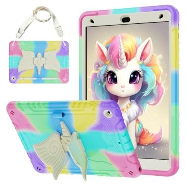 Imagem de ICEELEC Capa para iPad Air de 11 polegadas 2024 M2 com suporte, alça de ombro, suporte de lápis, capa protetora robusta para crianças e meninas para iPad Air 11 polegadas, 6ª geração 2024, arco-íris