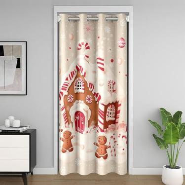 Imagem de Cortina blackout rosa para casa de gengibre 30-50%, sobremesas de Natal doces cortinas de privacidade portas e armários estilo vintage quarto cozinha decoração desenho animado Natal 1 painel, 152 cm L