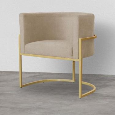 Imagem de Poltrona Decorativa Luna Base Dourada - Straso, Suede Cappuccino